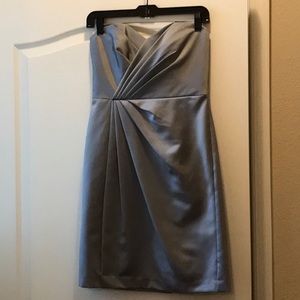 Silver Gray satin sweetheart strapless dress